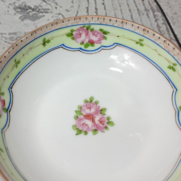 Nippon Bon Bon Bowl Double Handle Hand Painted Porcelain Floral Pink Roses - Picture 2 of 10